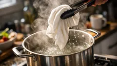 Boiling kitchen towels: does it really remove odors and germs